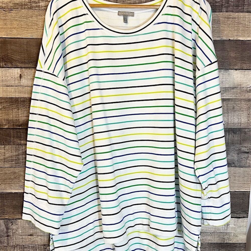Talbots Striped Crewneck Terrycloth Sweatshirt Multicolor UPF 50 Size 3X Coastal